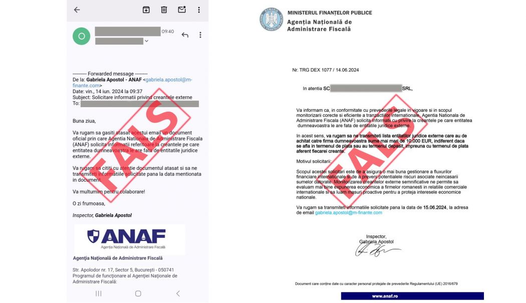 ANAF atenţionează în legătură cu o campanie de mesaje false transmise în numele instituţiei