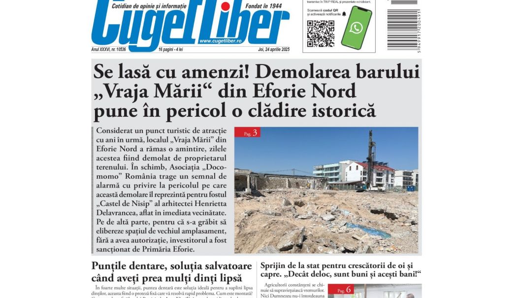 Nu ratați ediția de JOI, 24 APRILIE a ziarului CUGET LIBER, cel mai longeviv cotidian din Constanța! - 1-1745426732.jpg