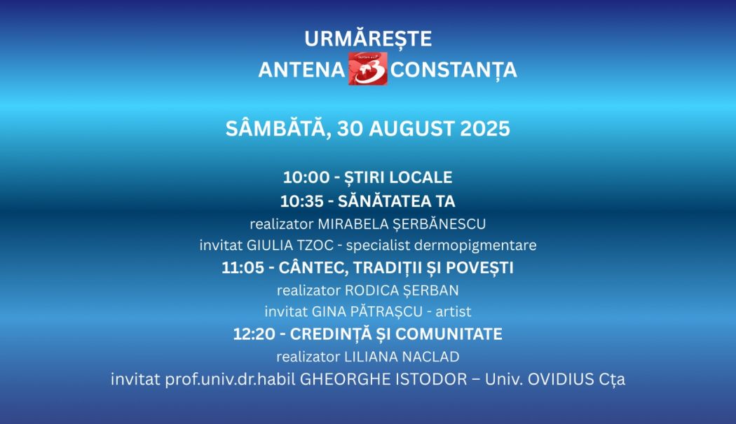 Programul zilei de sâmbătă, 30 august, la Antena 3 Constanța - 1-1756482835.jpg