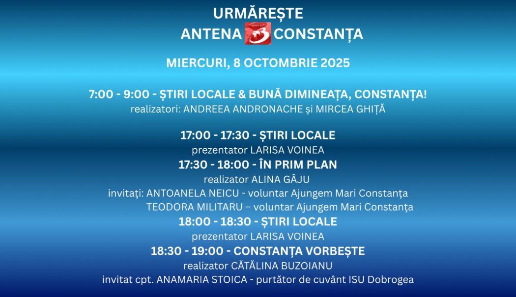 Programul zilei de miercuri, 8 octombrie, la Antena 3 Constanța - 1-1759853261.jpg