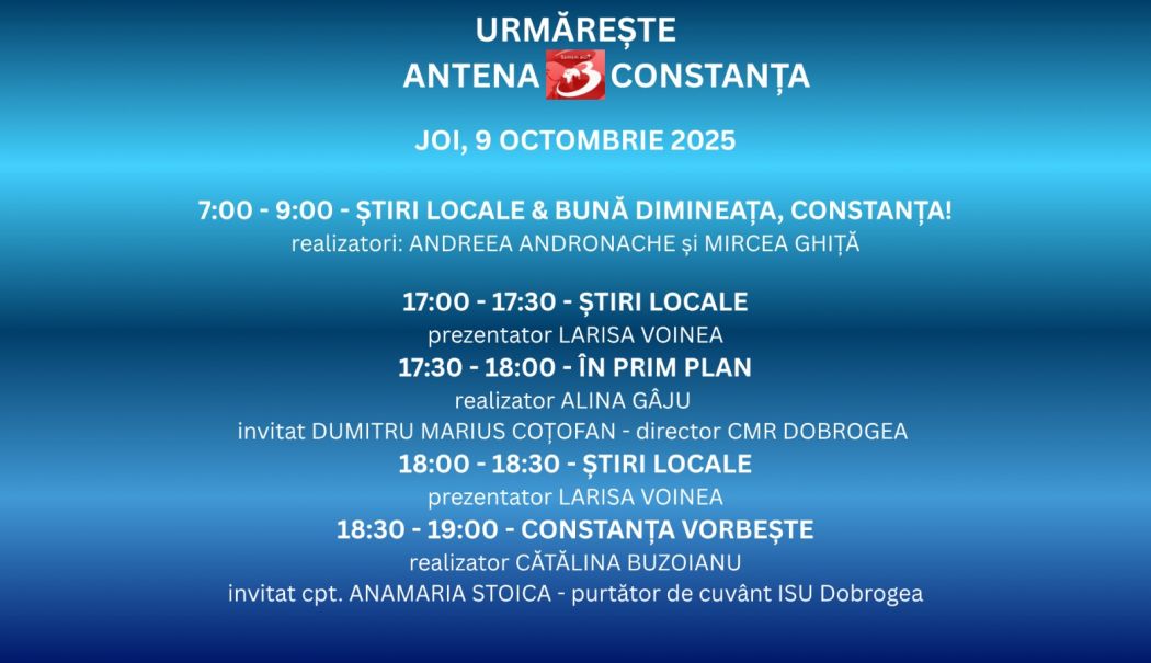 Programul zilei de joi, 9 octombrie, la Antena 3 Constanța - 1-1759939012.jpg