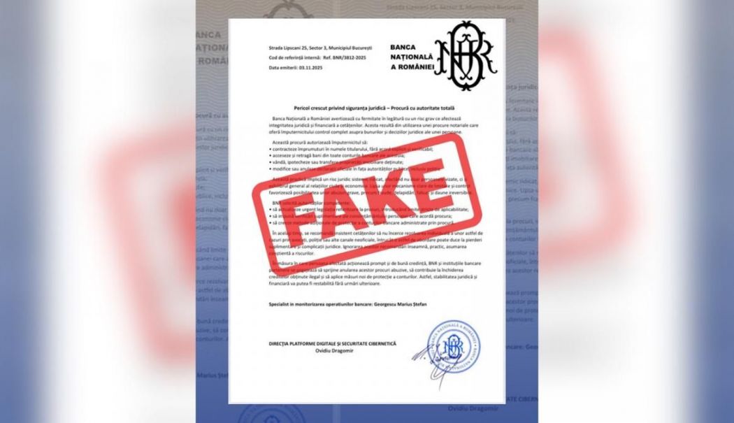 Un document fals atribuit BNR circulă online: 