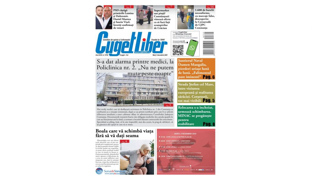 Iată titlurile zilei din data de 9 DECEMBRIE ale ziarului CUGET LIBER! - 1-1765218740.jpg