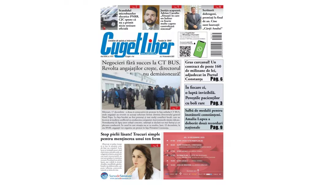 Iată titlurile zilei din data de 18 DECEMBRIE ale ziarului CUGET LIBER! - 1-1765997549.webp