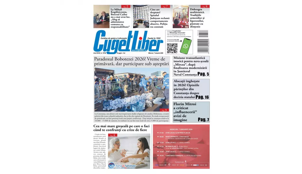Iată titlurile zilei din data de 7 IANUARIE ale ziarului CUGET LIBER!