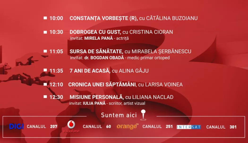 Programul zilei de sâmbătă, 10 ianuarie, de la Antena 3 Constanța