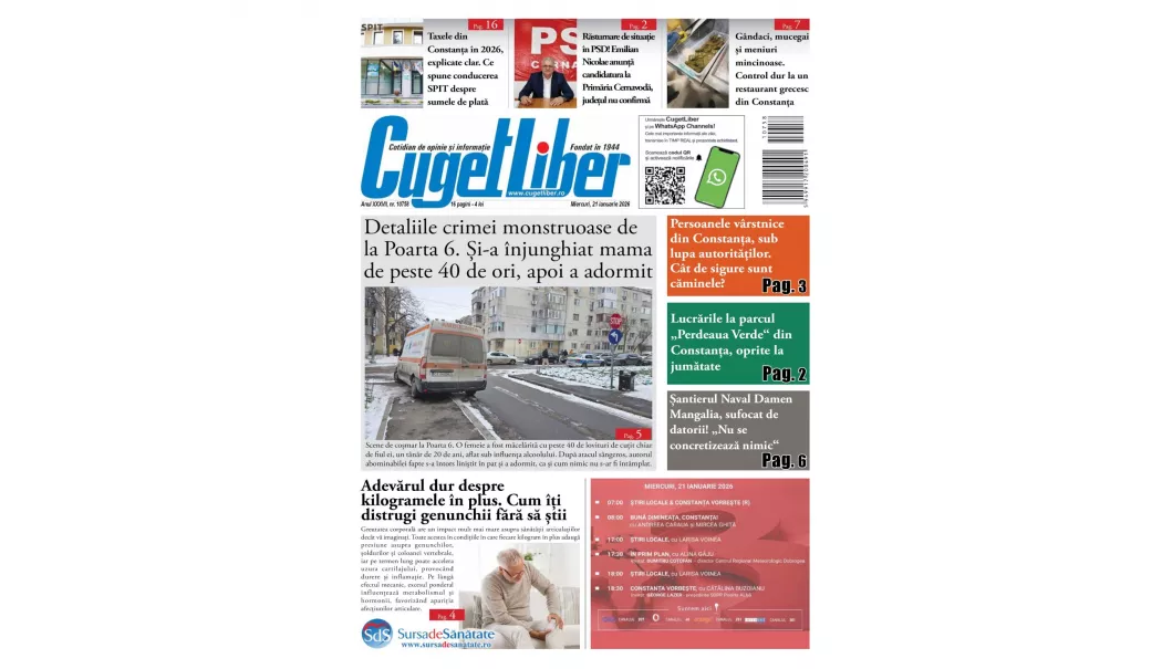 Iată titlurile zilei din data de 21 IANUARIE ale ziarului CUGET LIBER! - 1-1768935392.webp