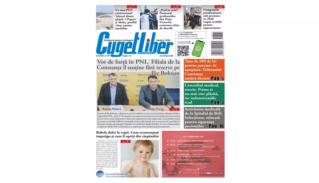Iată titlurile zilei din data de 5 FEBRUARIE ale ziarului CUGET LIBER!
