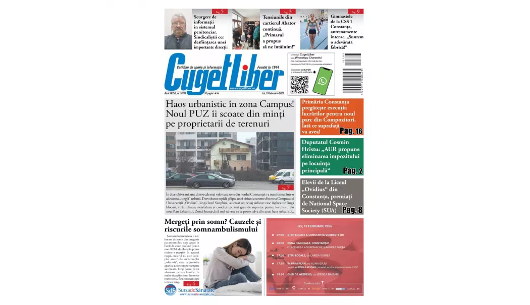 Iată titlurile zilei din data de 19 FEBRUARIE ale ziarului CUGET LIBER! - 1-1771440754.webp