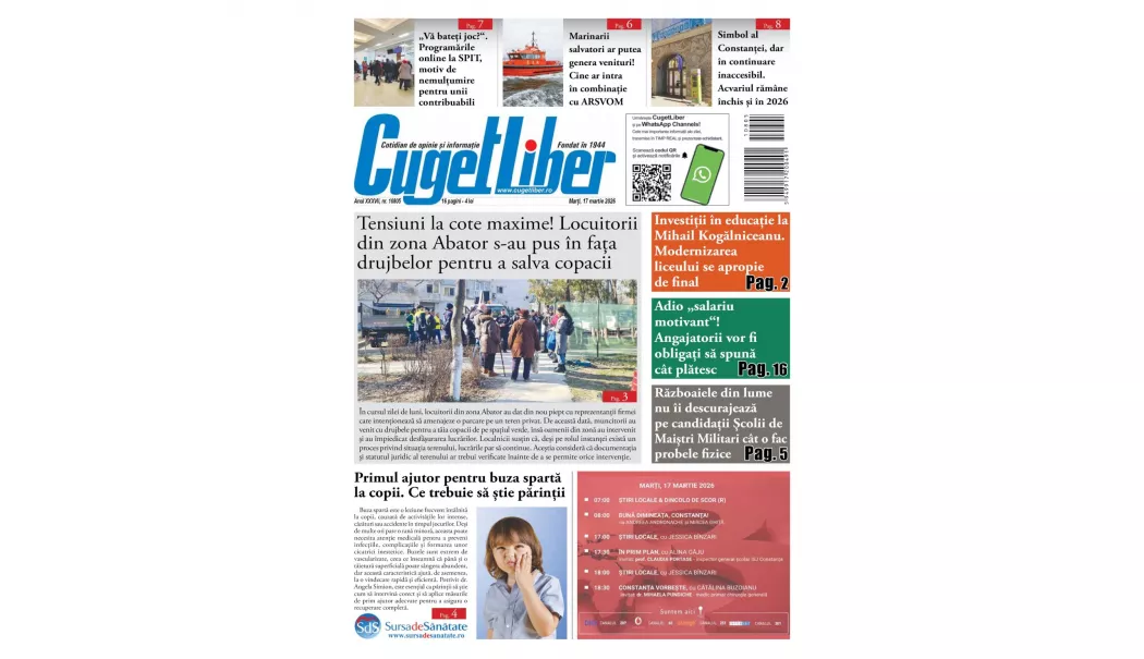 Iată titlurile zilei din data de 17 MARTIE ale ziarului CUGET LIBER! - 1-1773686534.webp
