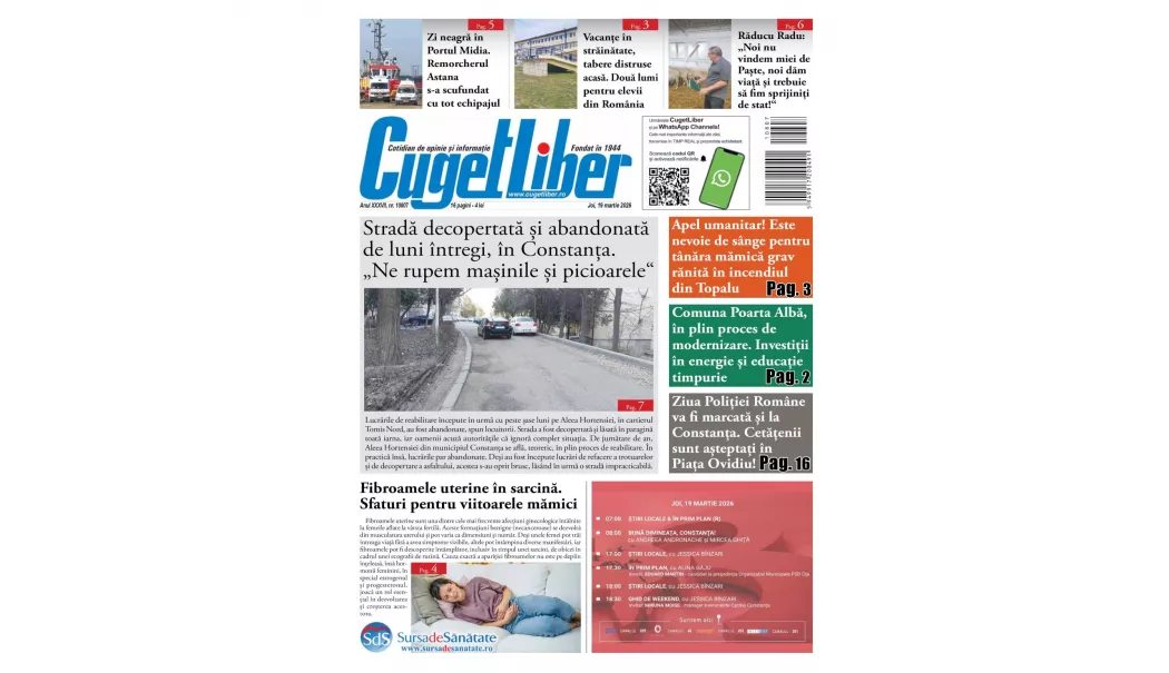 Iată titlurile zilei din data de 19 MARTIE ale ziarului CUGET LIBER! - 1-1773860472.webp
