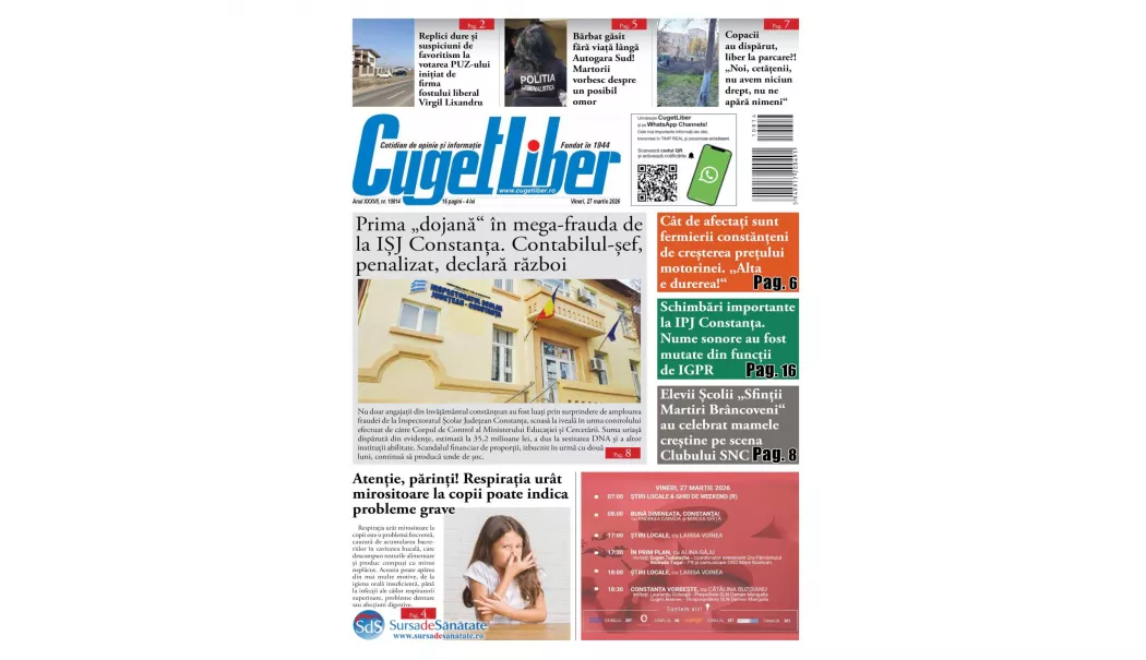 Iată titlurile zilei din data de 27 MARTIE ale ziarului CUGET LIBER! - 1-1774551449.webp