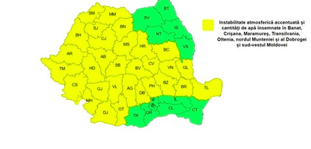 ANM a emis cod galben de vânt și furtuni. Ploi torențiale, vijelii și grindină în mai multe regiuni