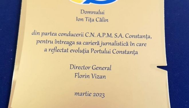 Plachetă aniversară pentru ziaristul Ion Tiţa-Călin, din partea CNAPMC - 2-1679315735.jpg