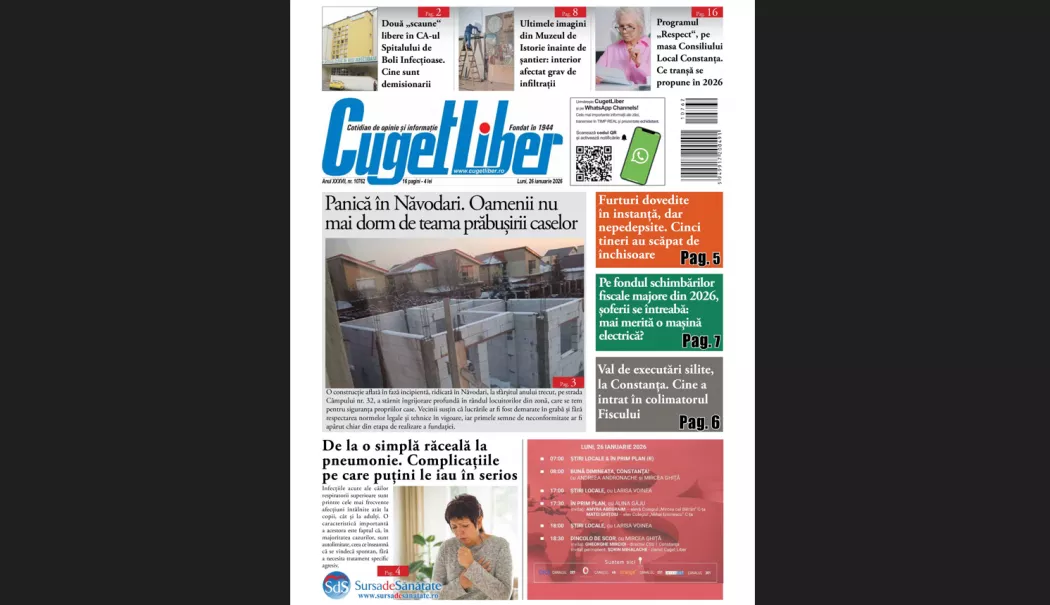 Iată titlurile zilei din data de 26 IANUARIE ale ziarului CUGET LIBER! - 20260125-8-1769362926.webp