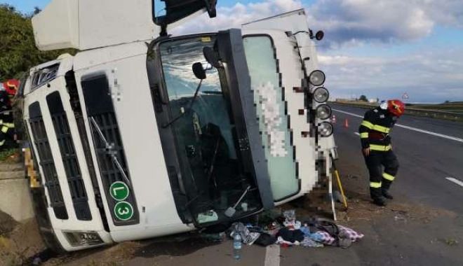 Şoferi, atenţie! DN 5, blocat pe sensul de mers Bucureşti-Giurgiu, din cauza unui TIR răsturnat