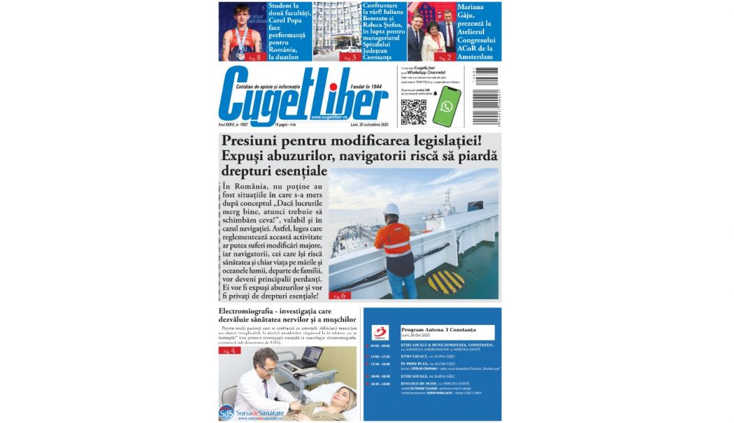 Iată titlurile zilei din data de 20 OCTOMBRIE ale ziarului CUGET LIBER! - 7a06d2bceeb84f4ab8c9bffb797f402d-1760891680.jpeg