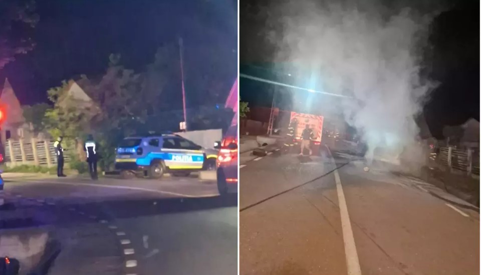 Doi tineri au murit arși de vii după ce mașina în care se aflau s-a izbit de un cap de pod și a luat foc