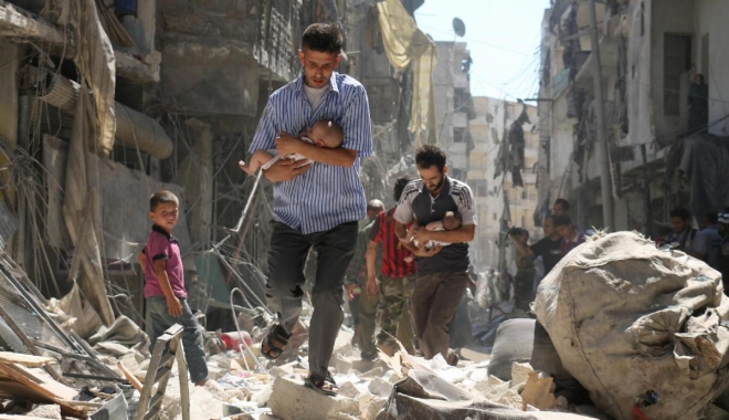 Mai multe avioane neidentificate au bombardat orașul sirian unde a avut loc presupusul atac chimic - alepposiria-1491646119.jpg