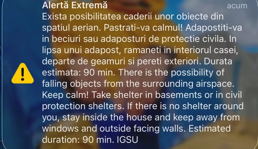 Panică în județul Tulcea: RO-Alert pentru posibile căderi de obiecte din spațiul aerian - alerta-1772039687.webp