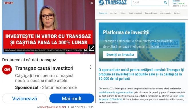 MARE ATENŢIE! O FRAUDĂ care se folosește de imaginea Transgaz și Antena 3 CNN circulă pe internet