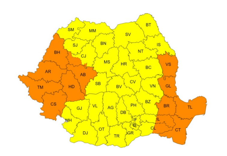 Noi avertizări de vânt puternic, pentru zilele de joi şi vineri. În Constanța, cod portocaliu de vreme rea