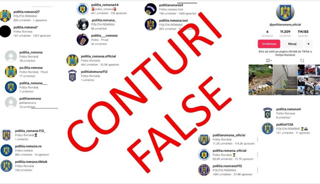Au fost eliminate peste 160 de conturi de TikTok care foloseau însemnele Poliției Române și a altor structuri - conturi-false-1747568248.jpg