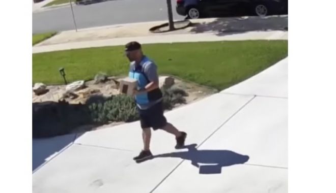 VIDEO. Momentul în care un curier copleșit de caniculă se aruncă, îmbrăcat, în piscina unui client