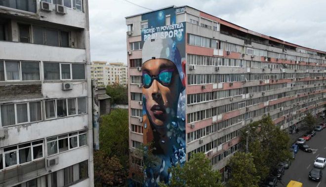 Arta stradală cucerește România. Cea mai recentă pictură murală îl înfățișează pe David Popovici