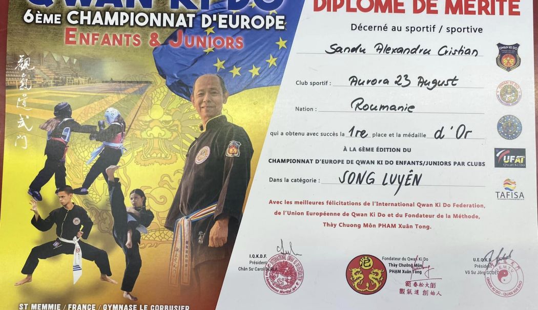 Medalii pentru Clubul Aurora din comuna 23 August, la Campionatul European de Qwan Ki Do, Franța 2024 - diploma-aur-1714658679.jpg