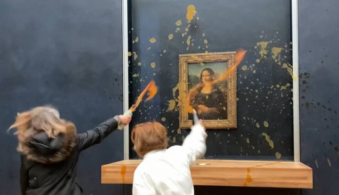 “Mona Lisa” stropită cu supă de activiști ecologiști. Protestul lor îndreptat asupra "dreptului la o alimentaţie sigură şi durabilă"