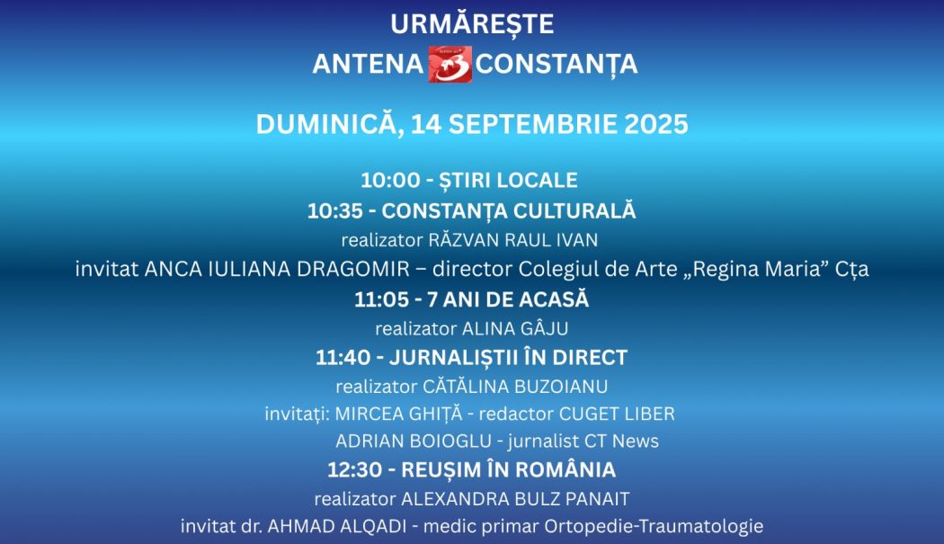 Programul zilei de duminică, 14 septembrie, la Antena 3 Constanța - duminica-1757785869.jpeg
