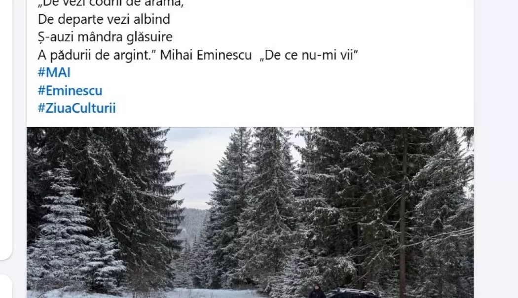Ironii pe pagina de Facebook a Ministerului Afacerilor Interne. Versurile unei poezii a lui Eminescu au fost citate greşit - eminescu1-1768459670.webp