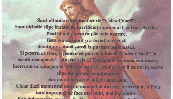 Eveniment unic în comuna Saraiu, în Joia Mare - evenimentunicsaraiucaleacrucii-1397384723.jpg