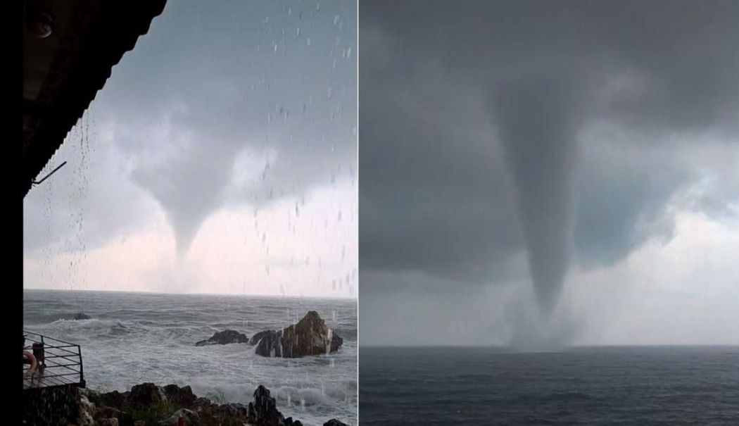 Fenomen spectaculos pe malul Mării Negre. Trombe marine uriașe au inundat satele din apropiere