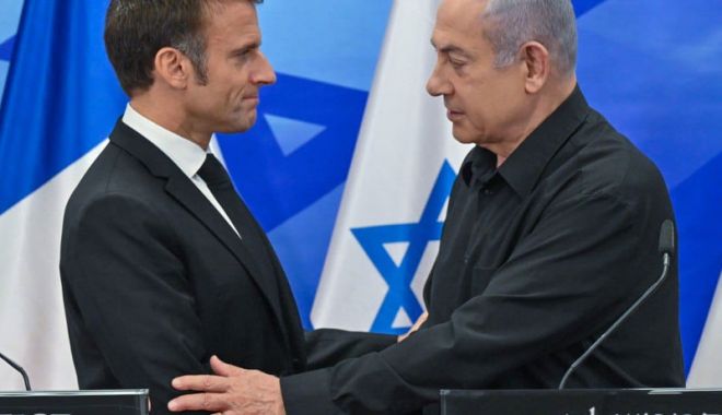 Emmanuel Macron îşi reiterează cererea pentru o încetare durabilă a focului în Gaza - fond-macron-israel-1703774572.jpg