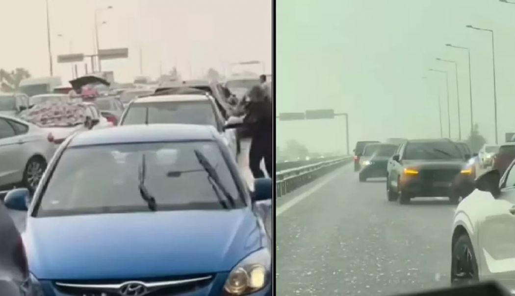 „Haos total”. Speriați de grindină, mai mulți șoferi au recurs la gesturi periculoase pe autostradă