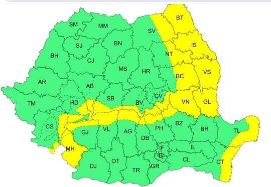Avertizări de vânt şi ninsori viscolite, și în Dobrogea. Când intră în vigoare - harta1-1766740068.webp