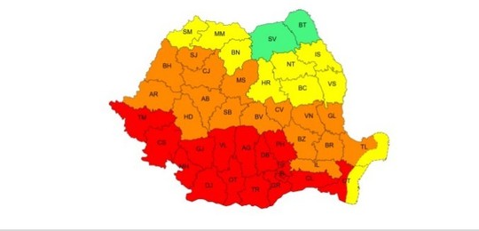 Aproape toată ţara intră de sâmbătă, de la ora 10.00, sub avertizări de caniculă - harta2-1753511642.jpg