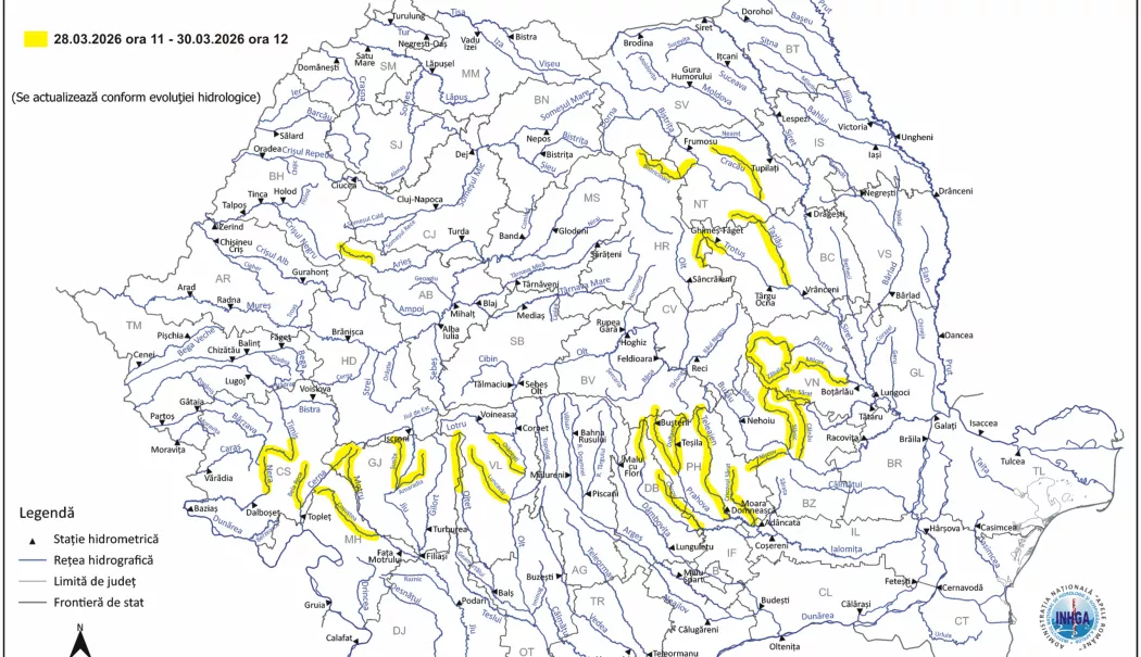 Cod galben de inundații pe mai multe râuri din țară. Avertizare până luni - hartaatentionarehidrologicanr31d-1774711320.webp