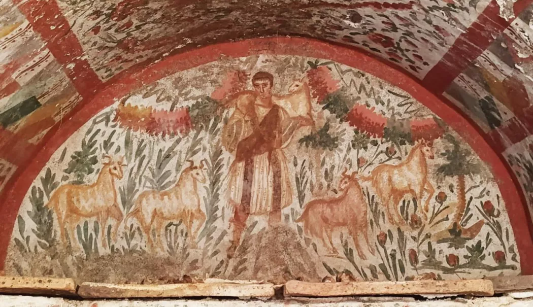 Descoperire istorică în Turcia. O frescă rară îl arată pe Iisus ca păstor - hristospastorulcelbun-1765633713.webp