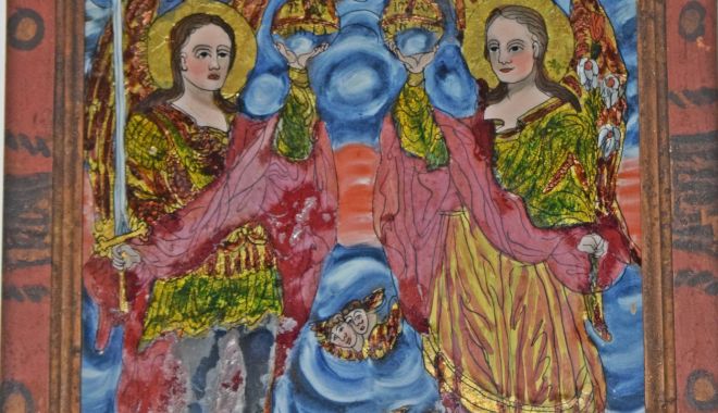 Icoană cu Sfinții Arhangheli Mihail și Gavriil, la Muzeul de Artă Populară - icoana-1636388753.jpg