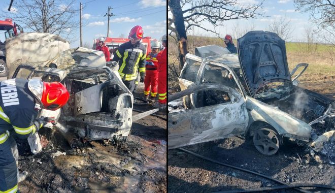 Un tânăr de 19 de ani și iubita lui, de 45, au ars de vii după ce s-au izbit cu mașina de un copac