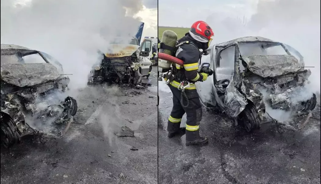 Impact devastator pe șosea. Doi șoferi au murit, unul a fost găsit carbonizat în mașină - impact-1773666267.webp