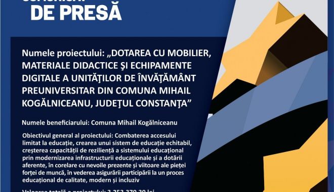 Primăria Mihail Kogălniceanu a început implementarea proiectului „Dotarea cu mobilier, materiale didactice și echipamente digitale a unităților de învățământ preuniversitar” - macheta-1696853790.jpg