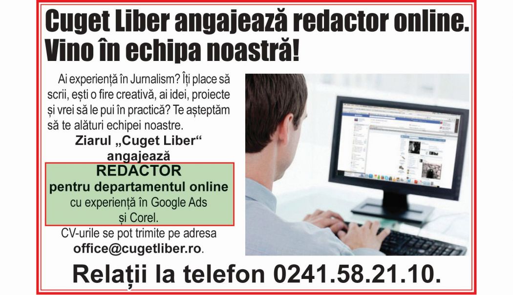 Vino în echipa noastră! Cuget Liber angajează redactor online! - macheta-anunt-angajare-1724846207.jpg
