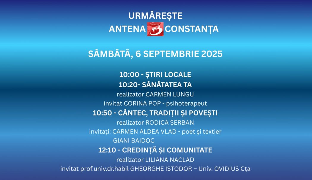 Programul zilei de sâmbătă, 6 septembrie, la Antena 3 Constanța - macheta-sambata-1757089606.jpg