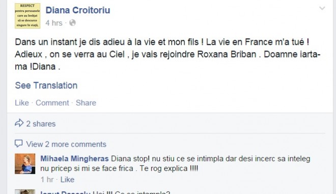Soprana Diana Croitoriu a anunțat că vrea să SE SINUCIDĂ - mesajfacebookdianacroitoriu-1411464254.jpg