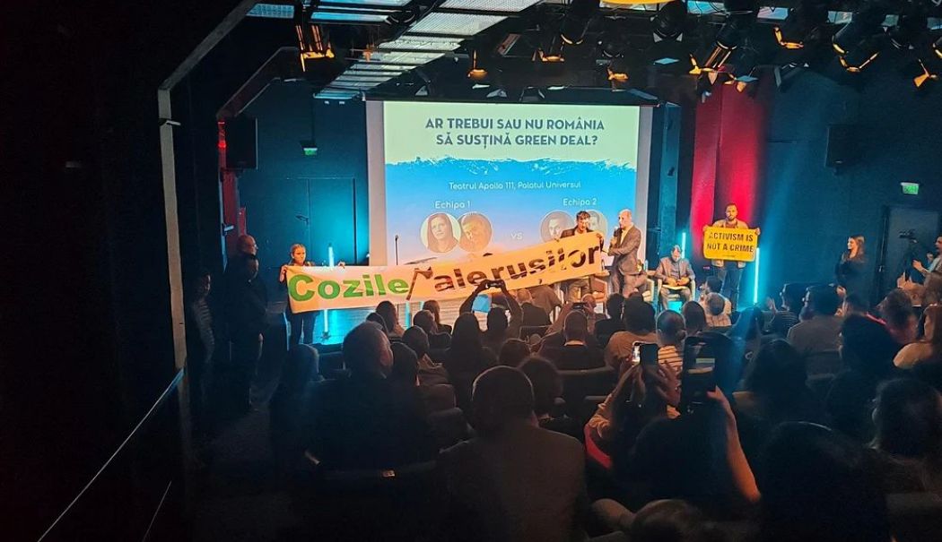 Ministrul Energiei, atacat de activiștii Greenpeace la o dezbatere publică. Au intervenit jandarmii - minisstrul-energiei-1742717737.jpg