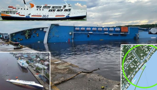 O navă ro-ro s-a răsturnat și s-a scufundat în timpul descărcării